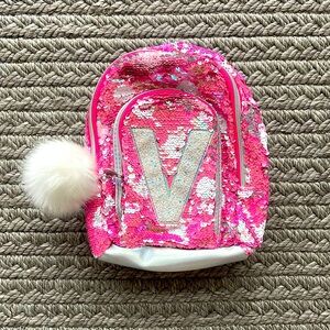 JUSTICE sequin hot pink “V” backpack
